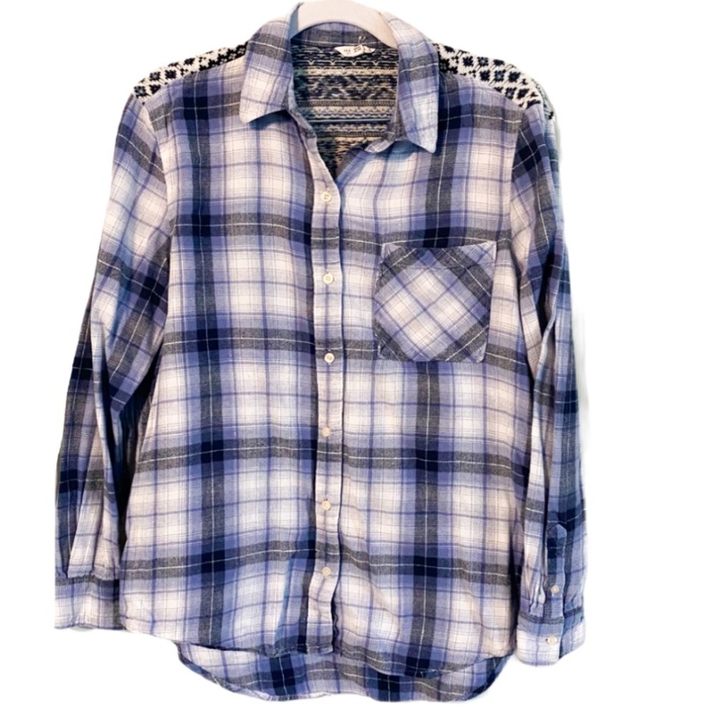 Aeropostale knit yoke plaid blue flannel shirt s